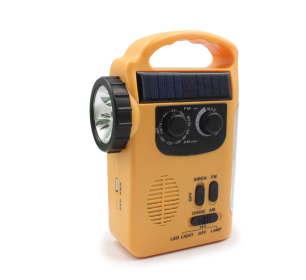 Hand-cranked radio emergency light