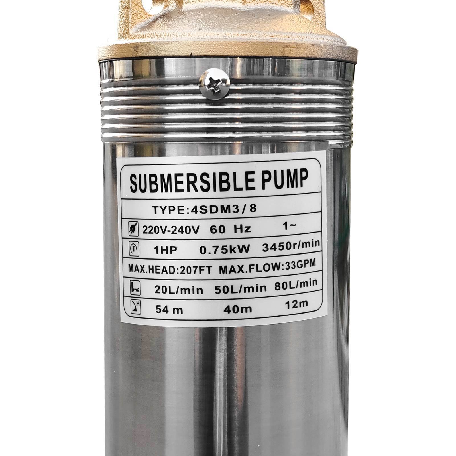 Deep Well Submersible Pump 1HP 220V/60Hz 33gpm Flow 207ft Head ...